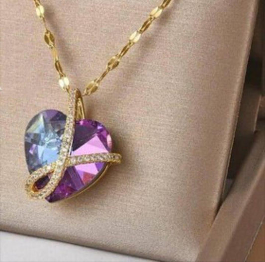 Stunning  Heart necklace with purple artificial stone