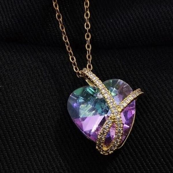 Stunning  Heart necklace with purple artificial stone